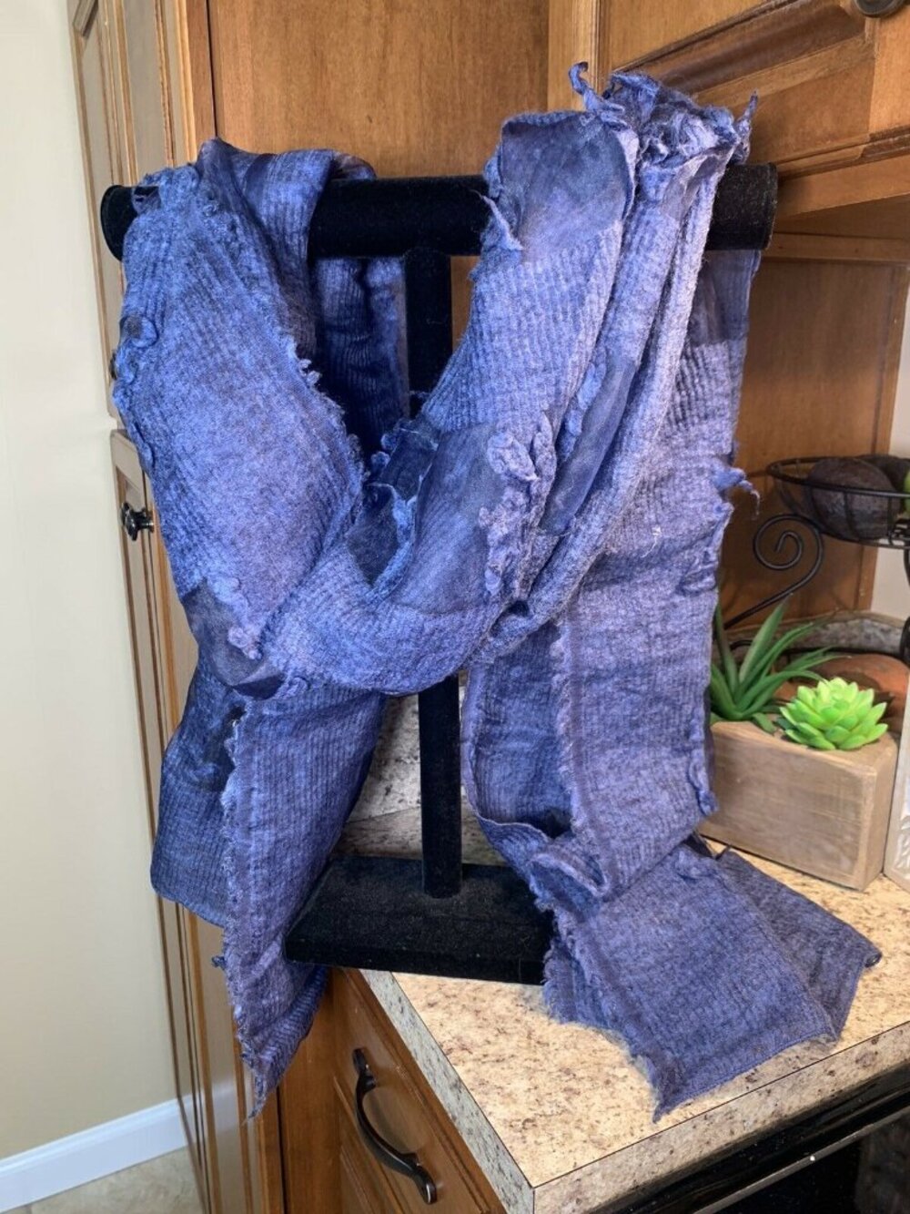 Women's 76" L x 28" Blue Knitted Warm Polyester Wrap Scarf U6-61